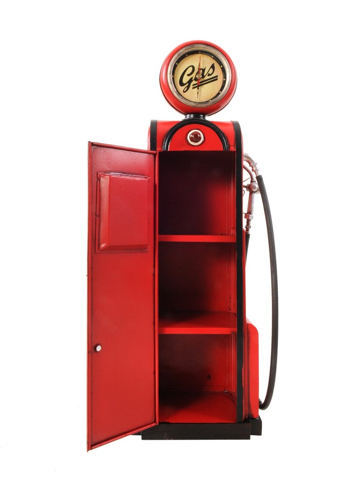 21" Red Metal Hand Painted Gas Pump Clock Sculpture