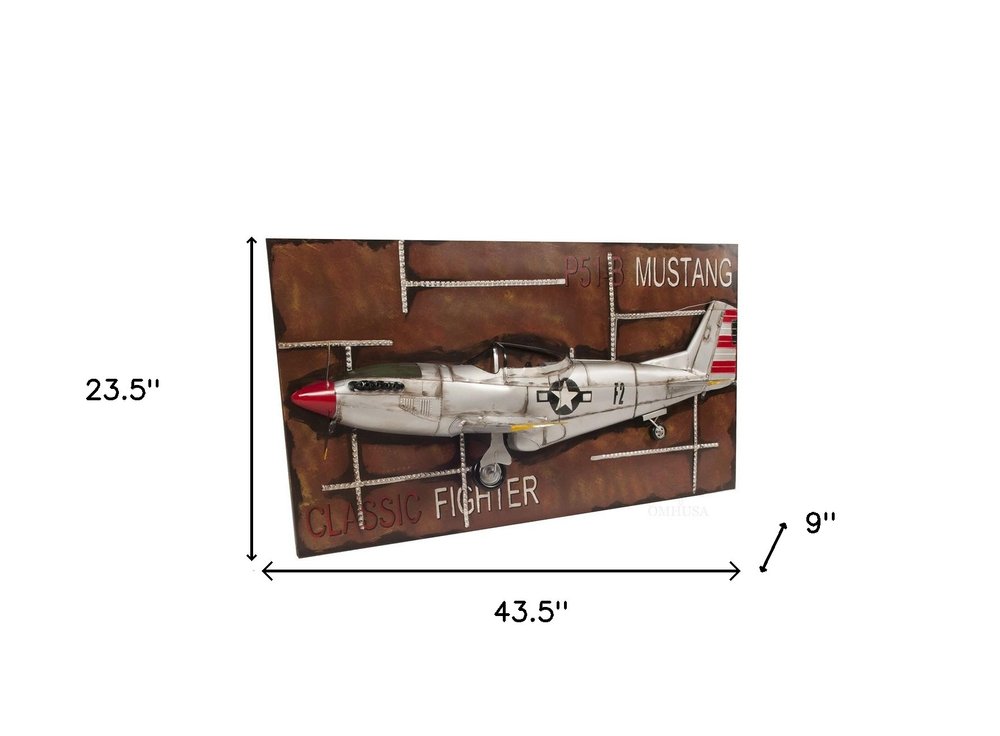 24" Brown And Silver Metal Hand Painted Model Airplane