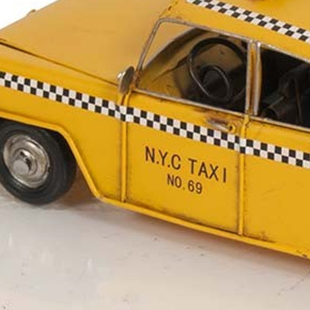 13" Yellow Metal Hand Painted NYC Taxi Tabletop Sculpture