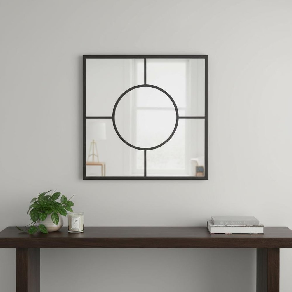 24" Graphite Metal Square Framed Accent Mirror