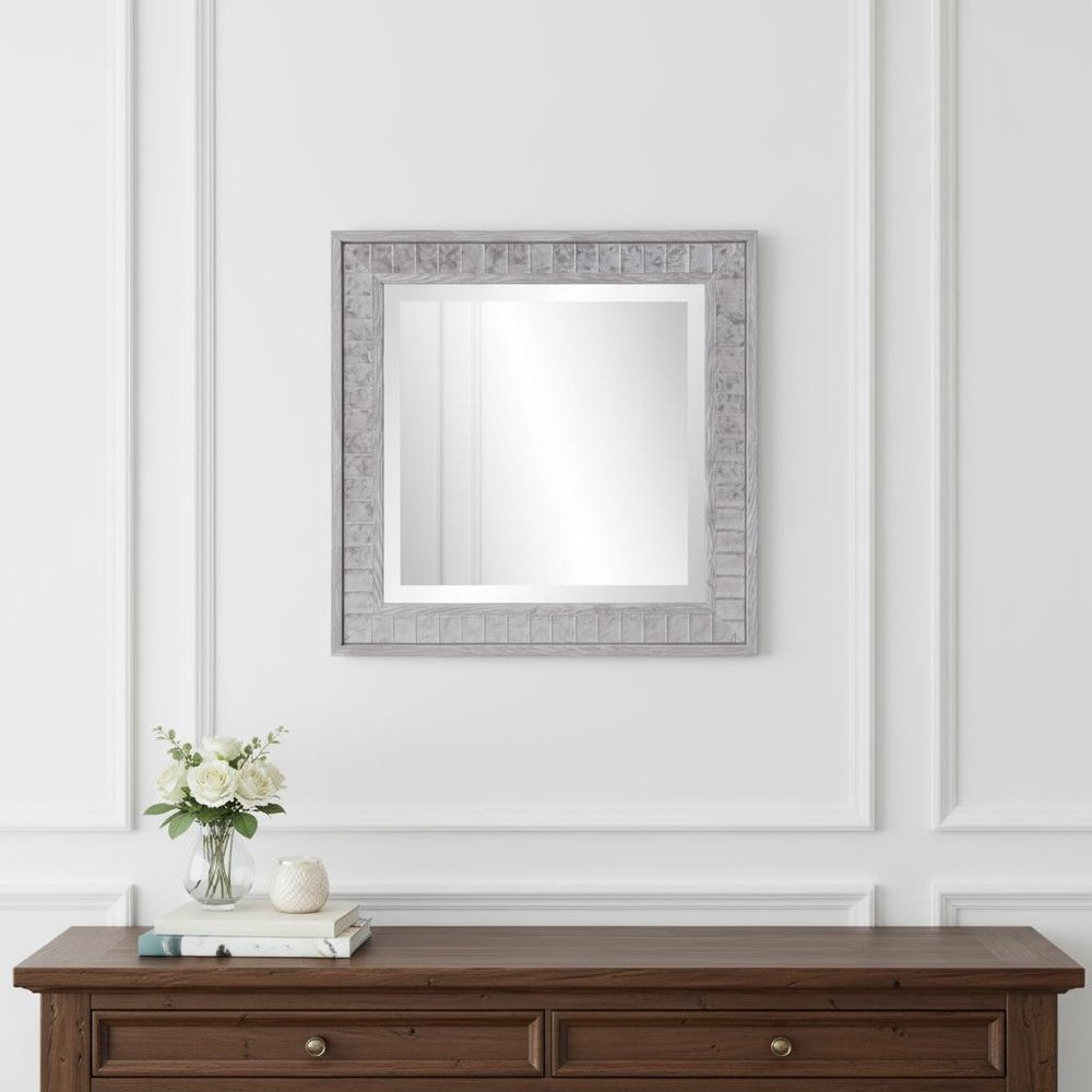 Warm Gray Faux Wood Square Mirror
