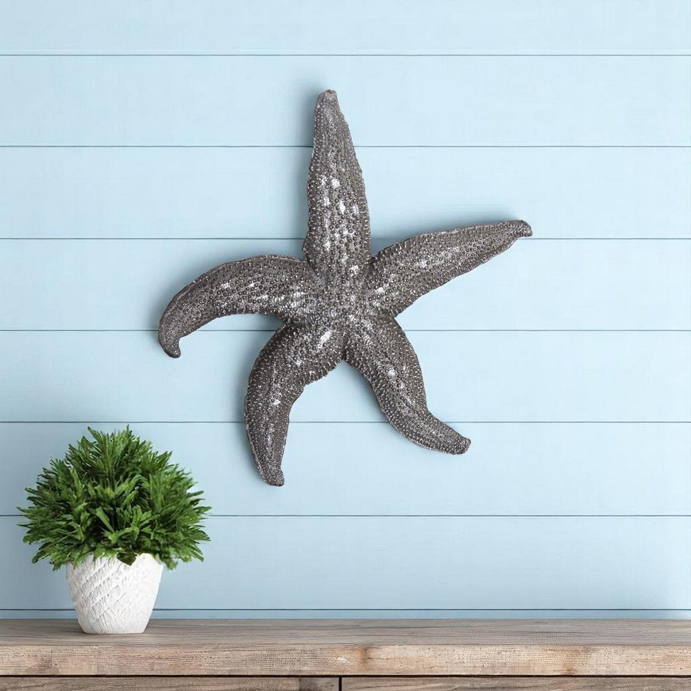 19" Antiqued Silver Resin Starfish Hanging Dimensional Sculpture