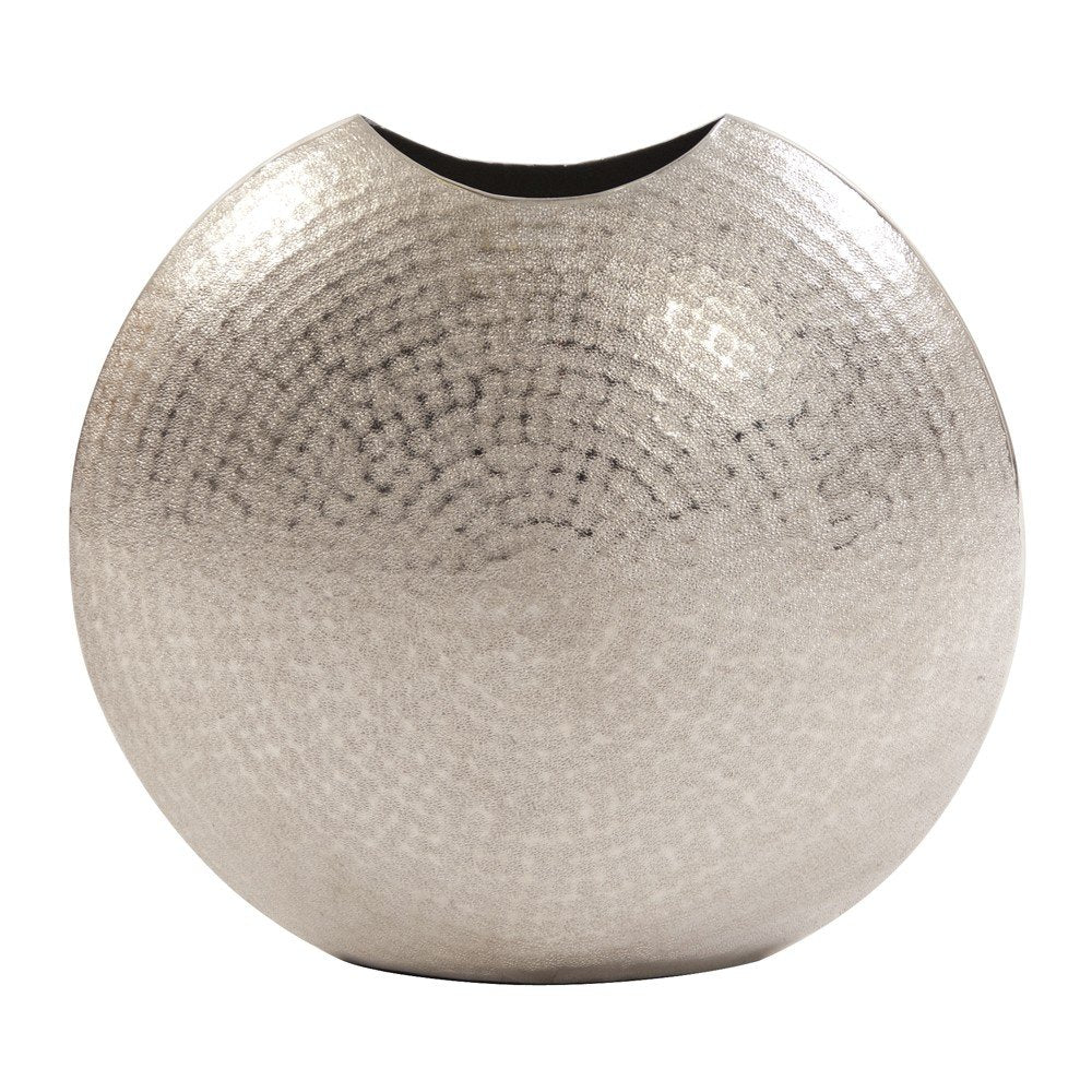 14" Silver Hammered Round Aluminum Table Vase