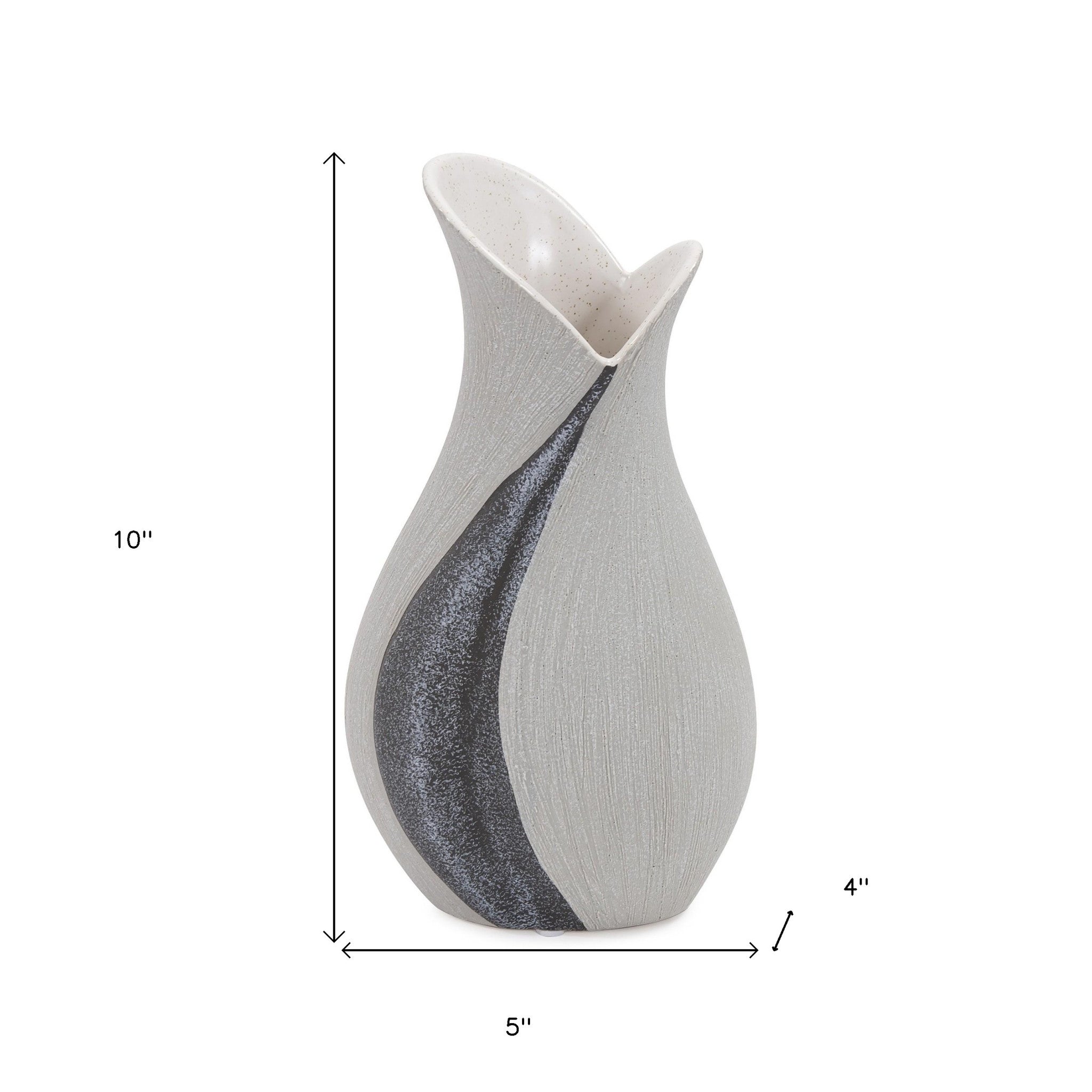 Modern Organic Two Tone Gray Speckle Tall Ceramic Vase