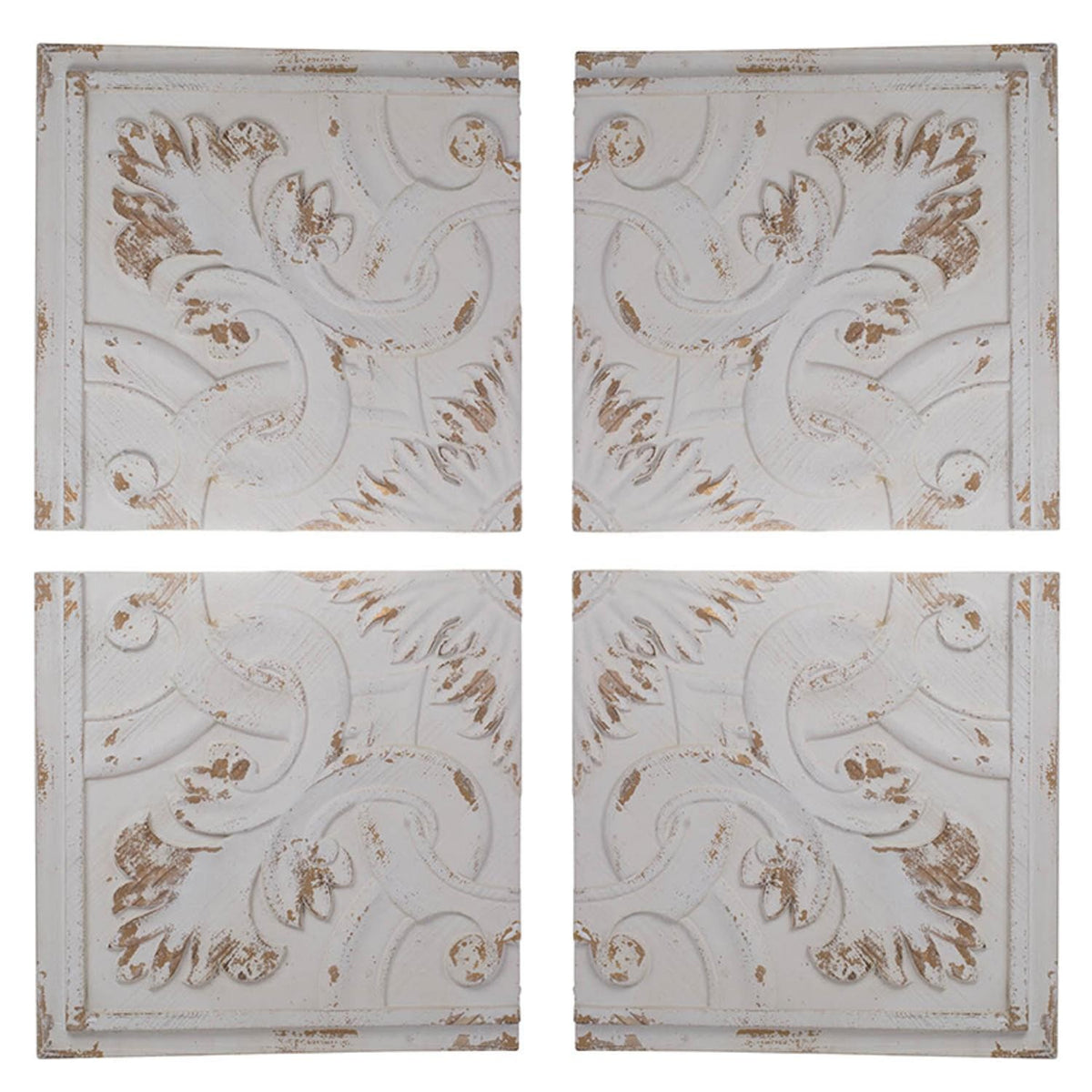Set of Four White Wood Square Framed Art