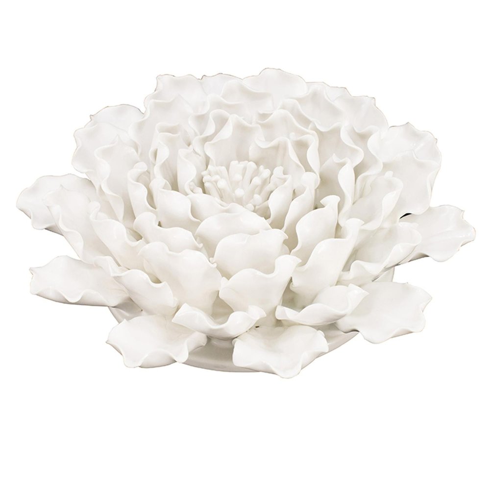 9" Off White Ceramic Flower Hanging Dimensional Sculpture