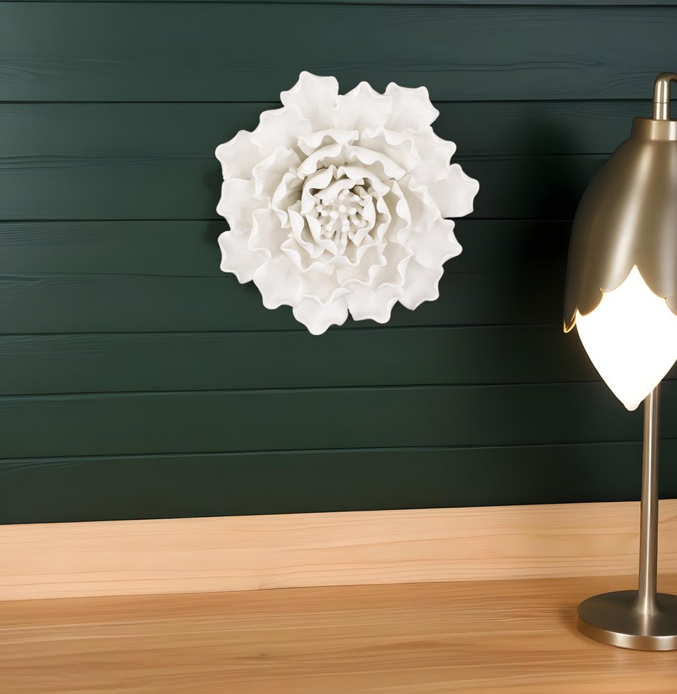 6" Off White Ceramic Flower Hanging Dimensional Sculpture