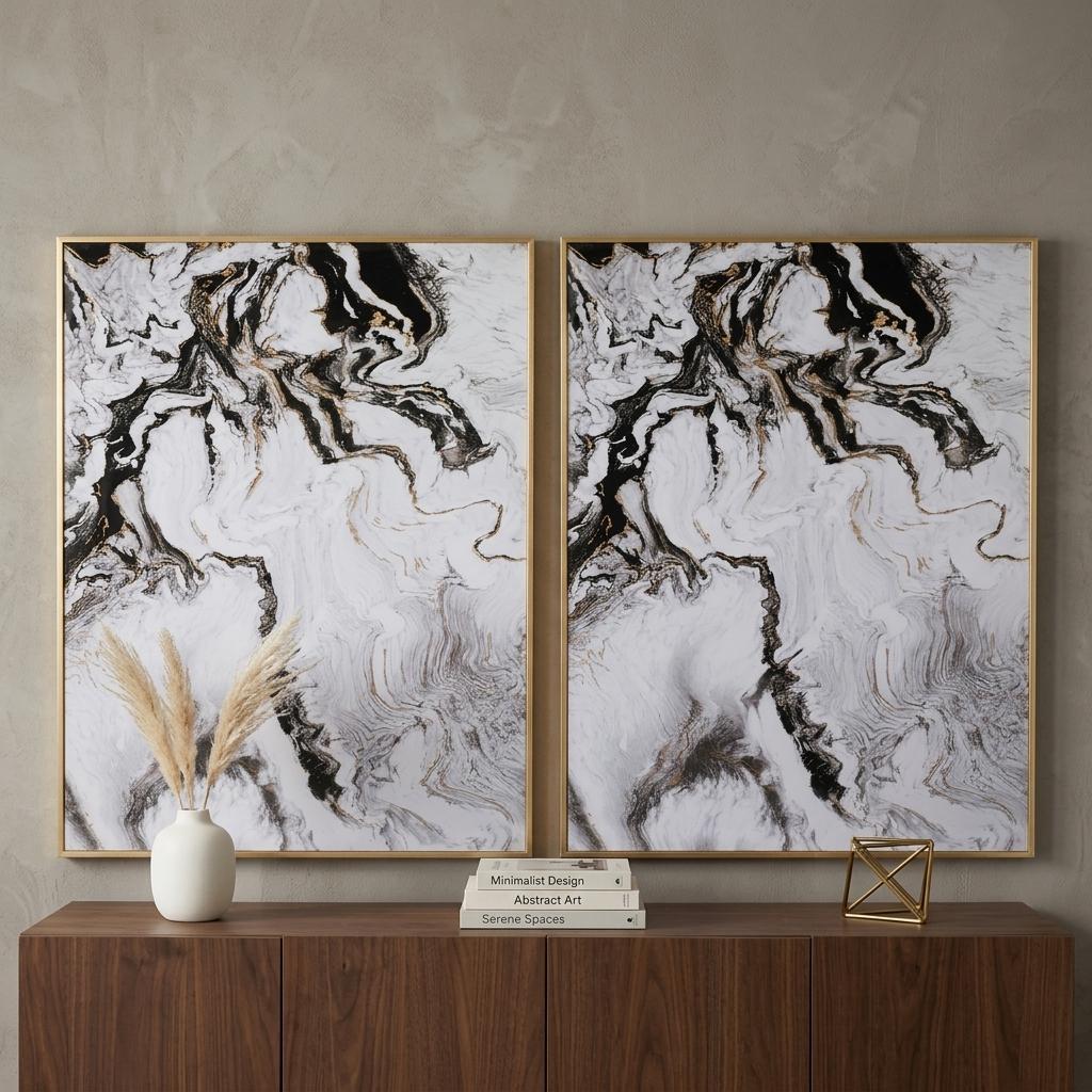 Set of Two White Framed Art