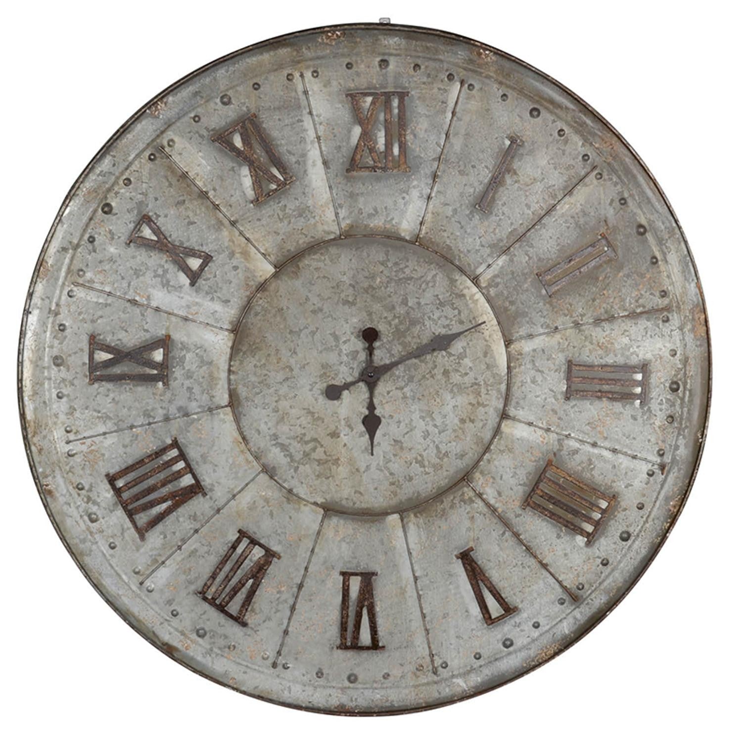 39" Rustic Galvanized Metal Round Wall Clock