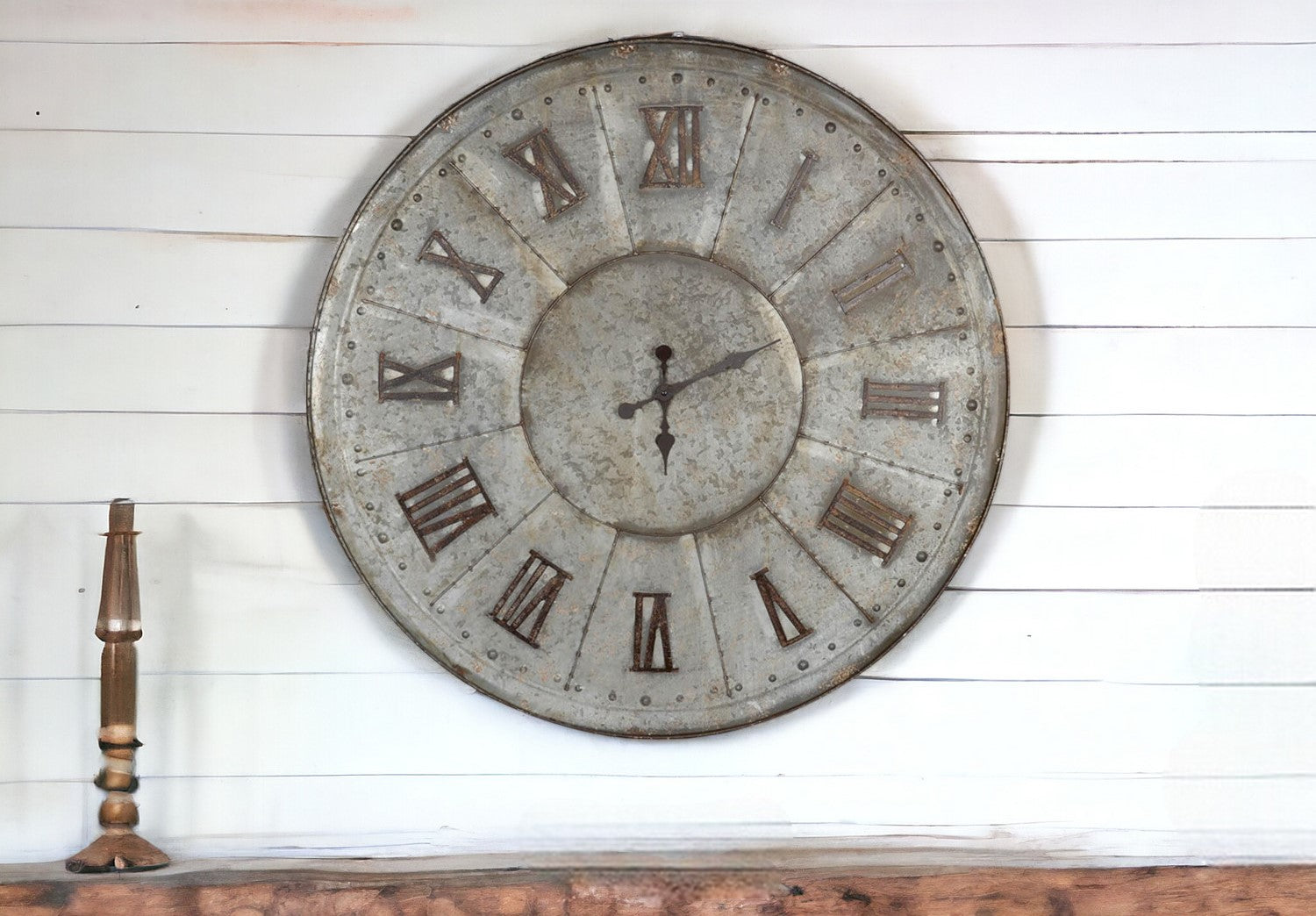 39" Rustic Galvanized Metal Round Wall Clock