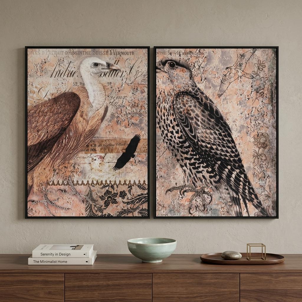 Set of Two Brown Wood Framed Art