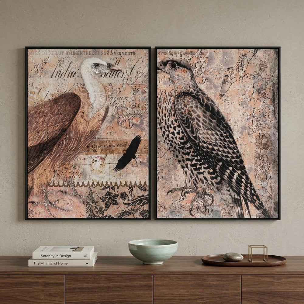 Set of Two Brown Wood Framed Art