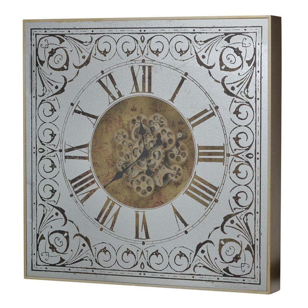 32" Gold And Silver Metal Analog Distressed Square Wall Clock