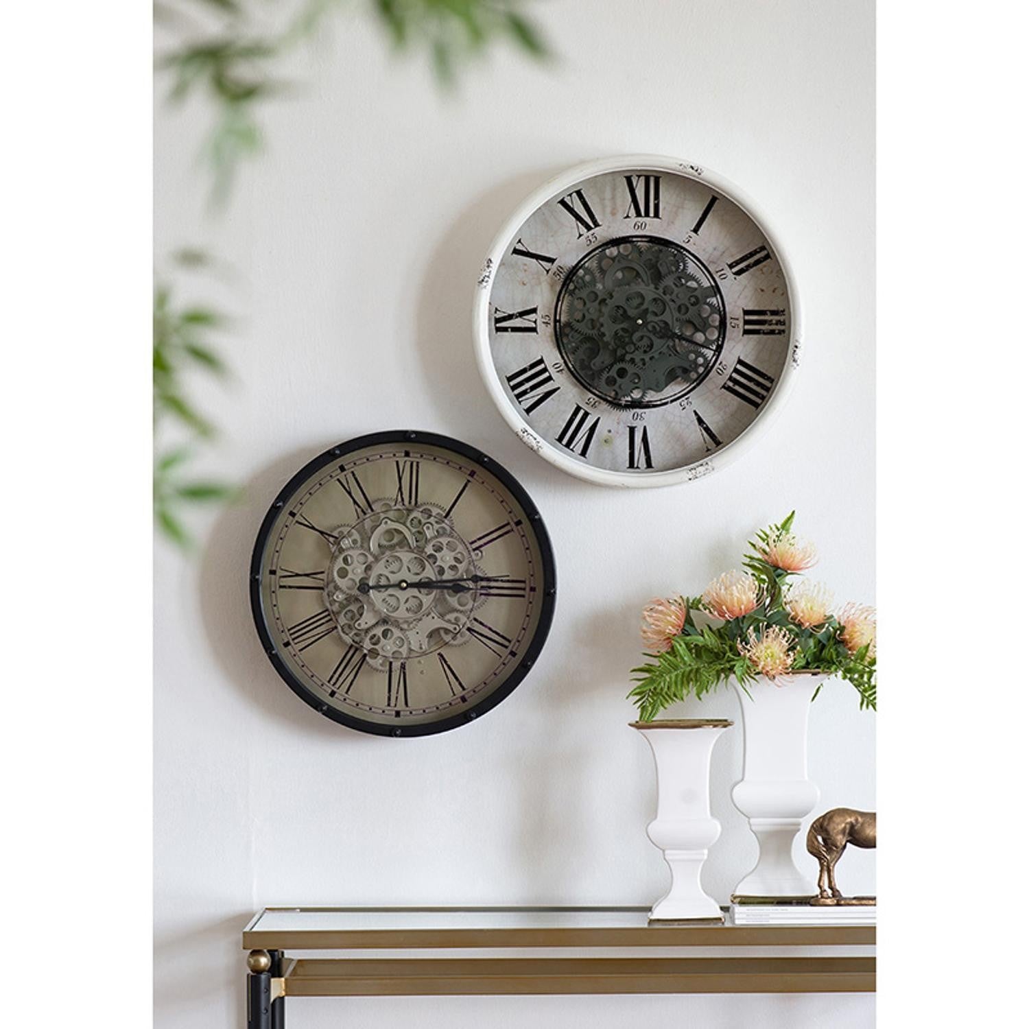 18" Black and Ivory Vintage Gear Industrial Wall Clock