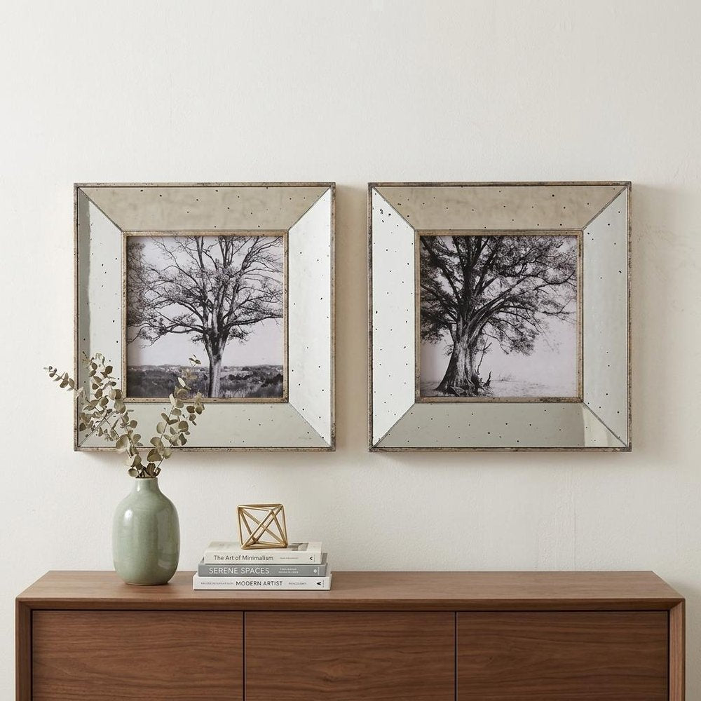 Set of Two Gray Square Framed Art