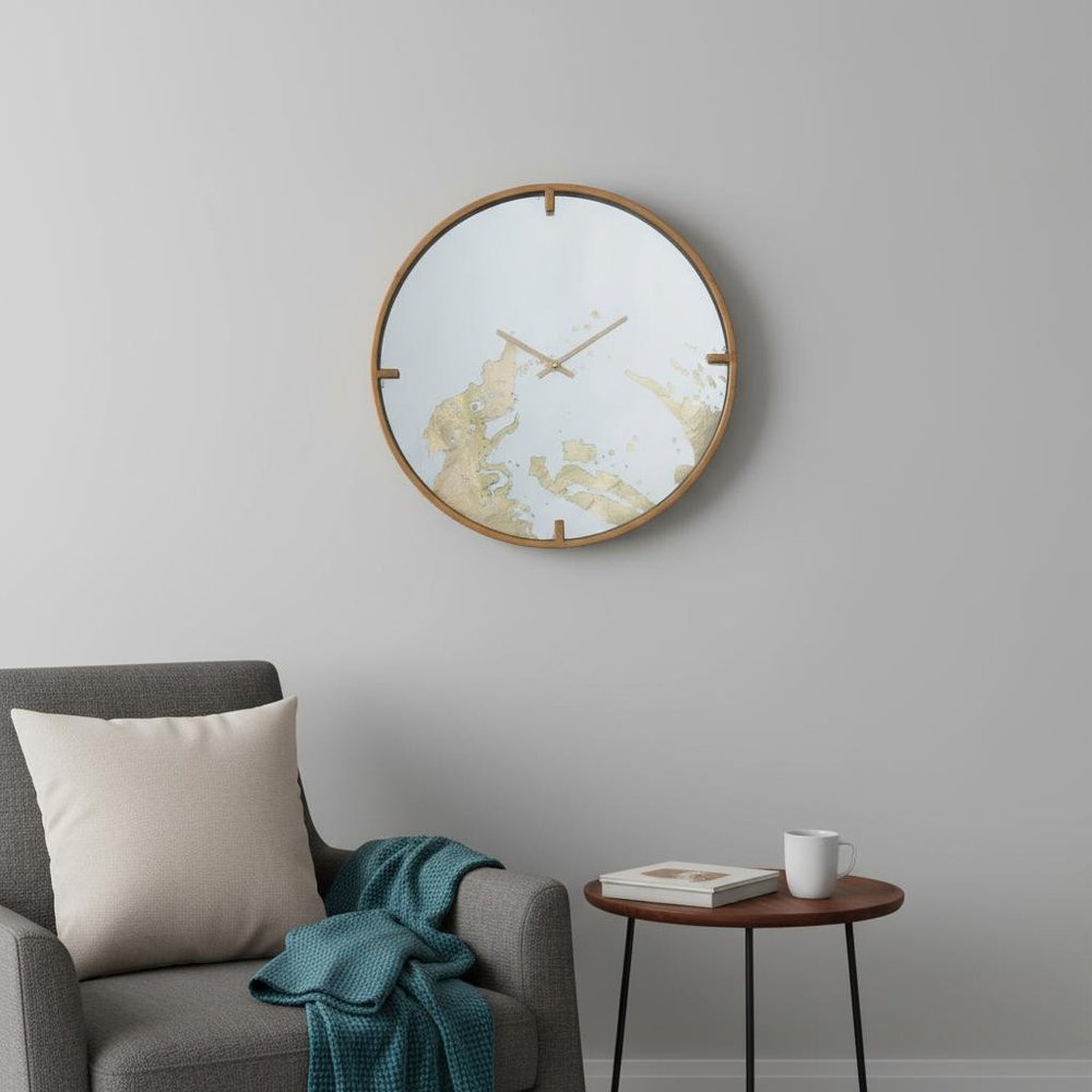 2" Round Gold And White Wood Analog Wall Clock
