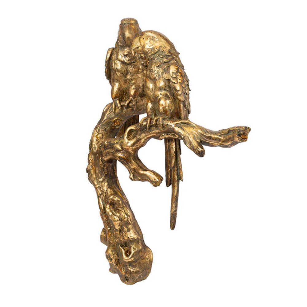 13" Antiqued Gold Parrots Hanging Dimensional Sculpture