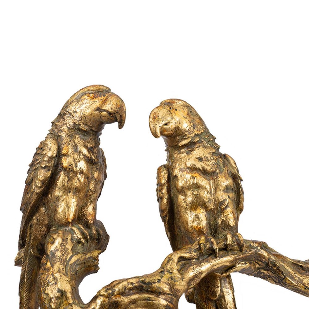 13" Antiqued Gold Parrots Hanging Dimensional Sculpture