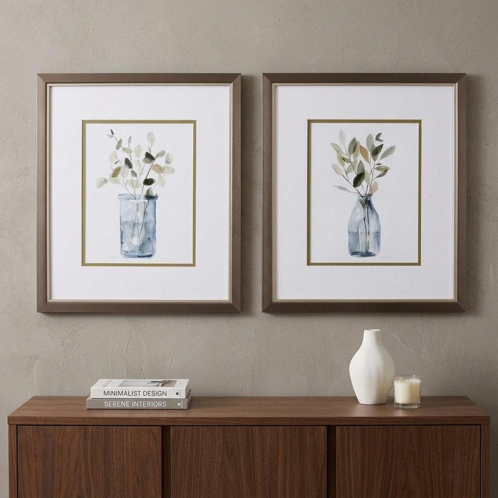 Set of Two Neutral Color Plants Watercolor Wall Art