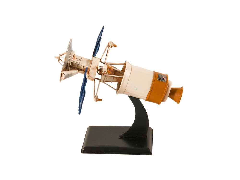 8" Blue And Yellow Metal Hand Painted Model Airplane Tabletop Sculpture