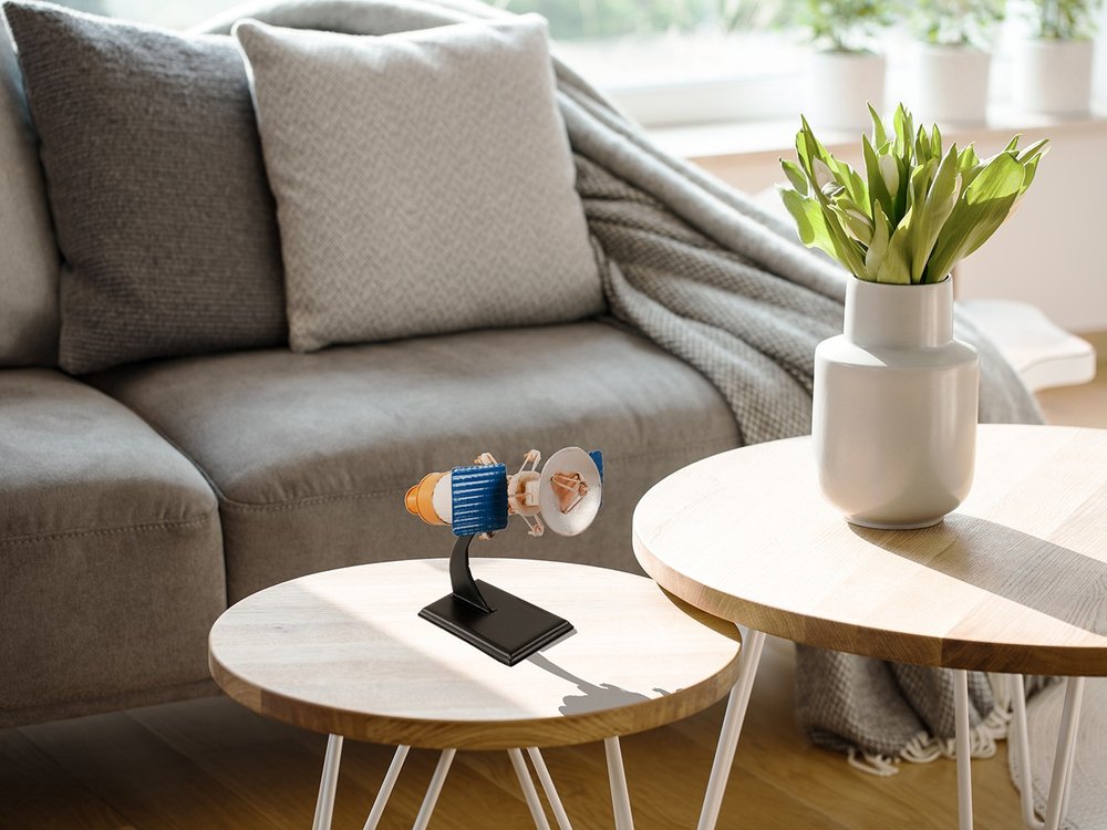 8" Blue And Yellow Metal Hand Painted Model Airplane Tabletop Sculpture