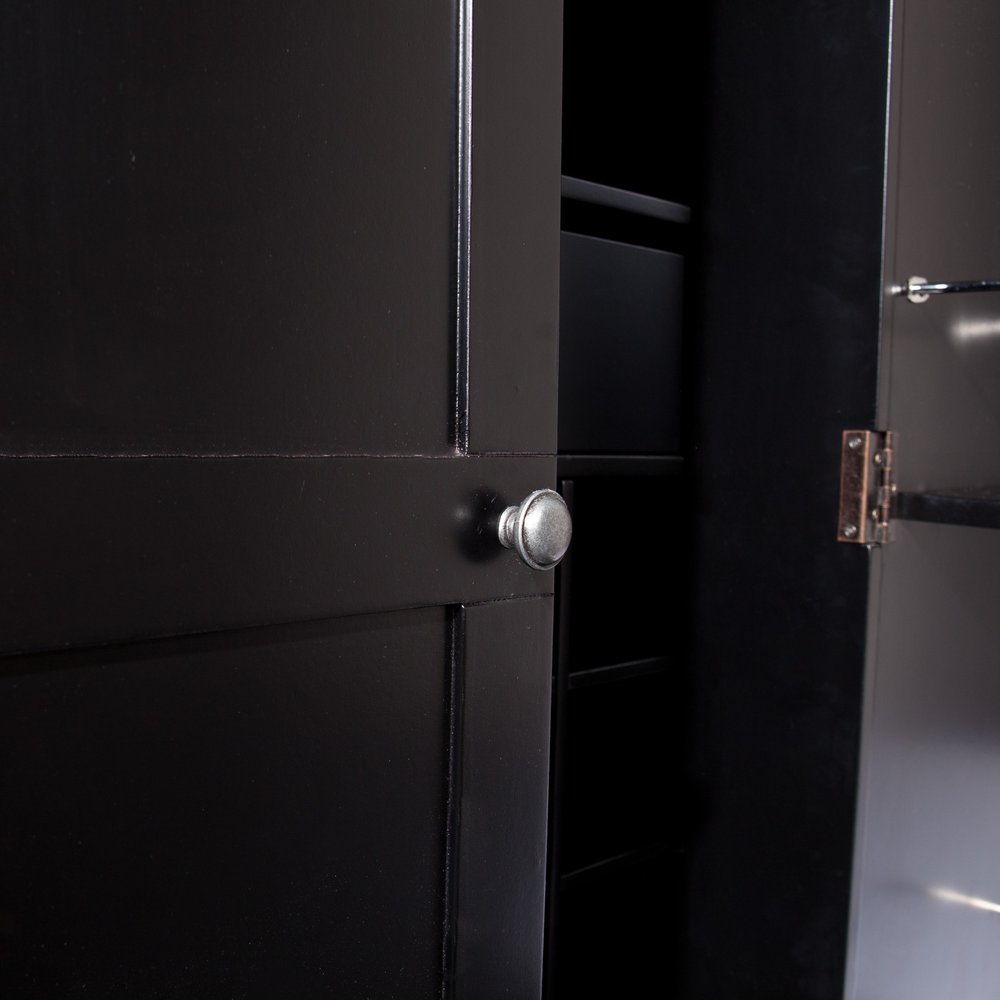 Metro Black Wood and Marble Bar Cabinet