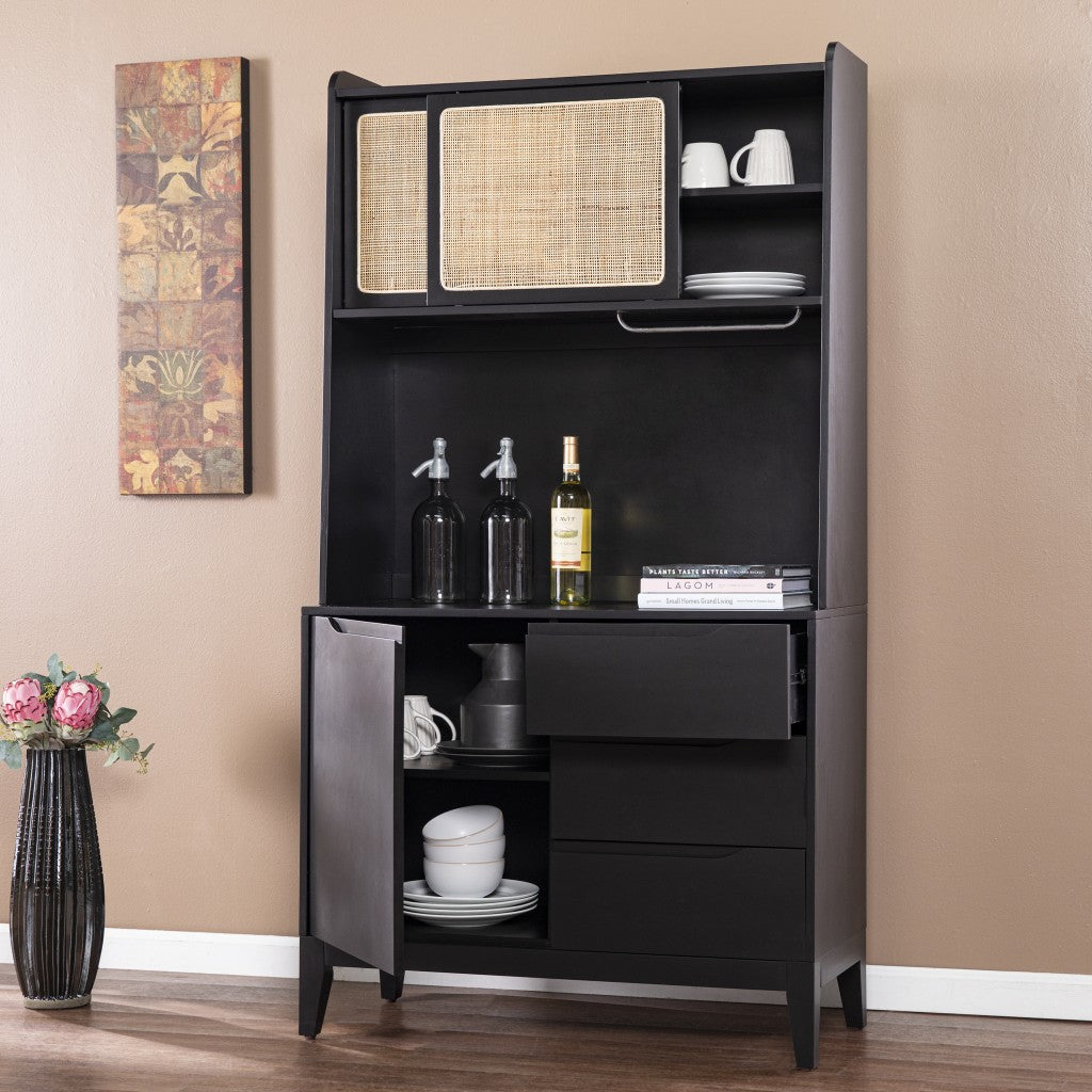 70" Black Wood Three Door Three Drawer