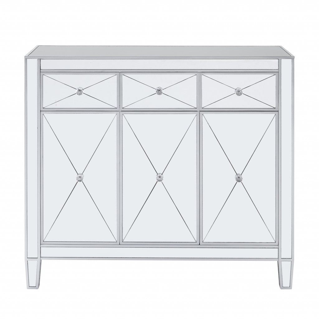 40" Silver Glass Three Drawer Sideboard with Three Doors
