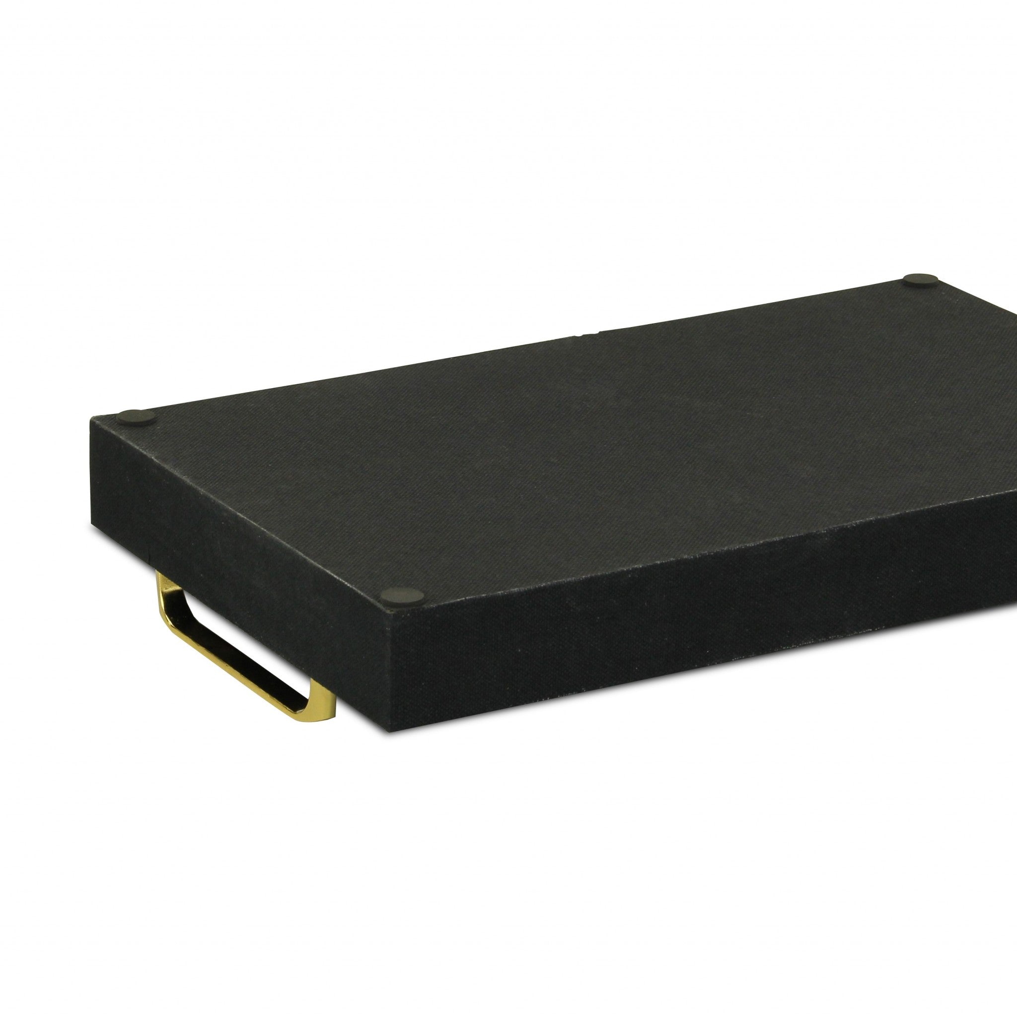 16" Black Wood And Linen Serving Tray With Handles
