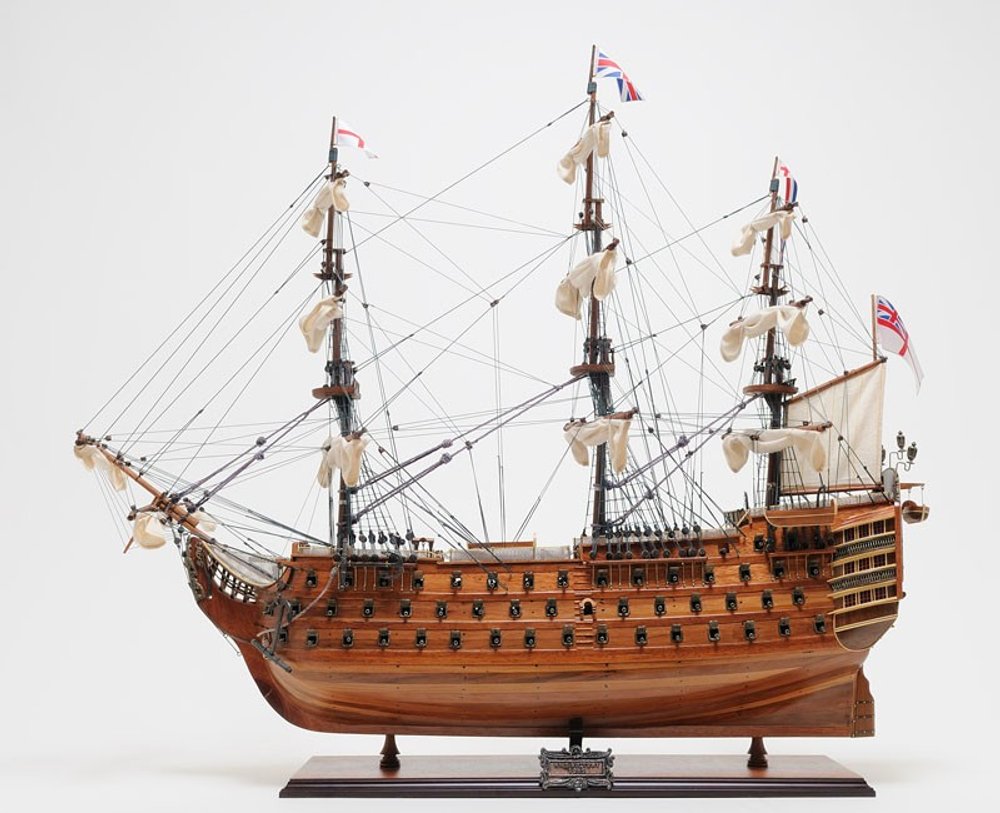 36" Brown Solid Wood Hand Painted Boat Model Boat