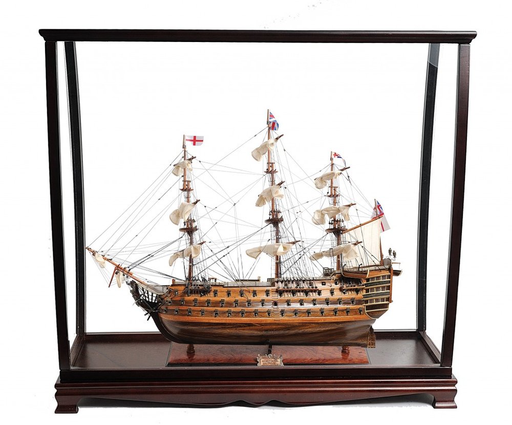 39" Brown Solid Wood Hand Painted Boat Model Boat