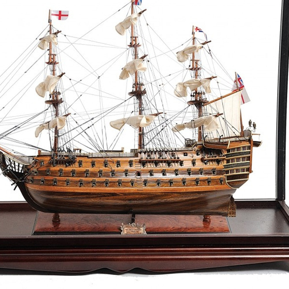 39" Wood Brown HMS Victory Large Table Top Display Hand Painted Decorative Boat