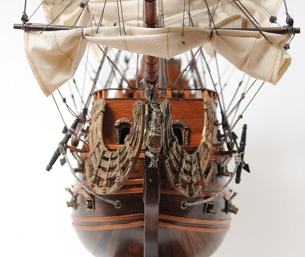 27" Wood Brown Solid Wood Hand Painted Solei Royal Medium Model Boat