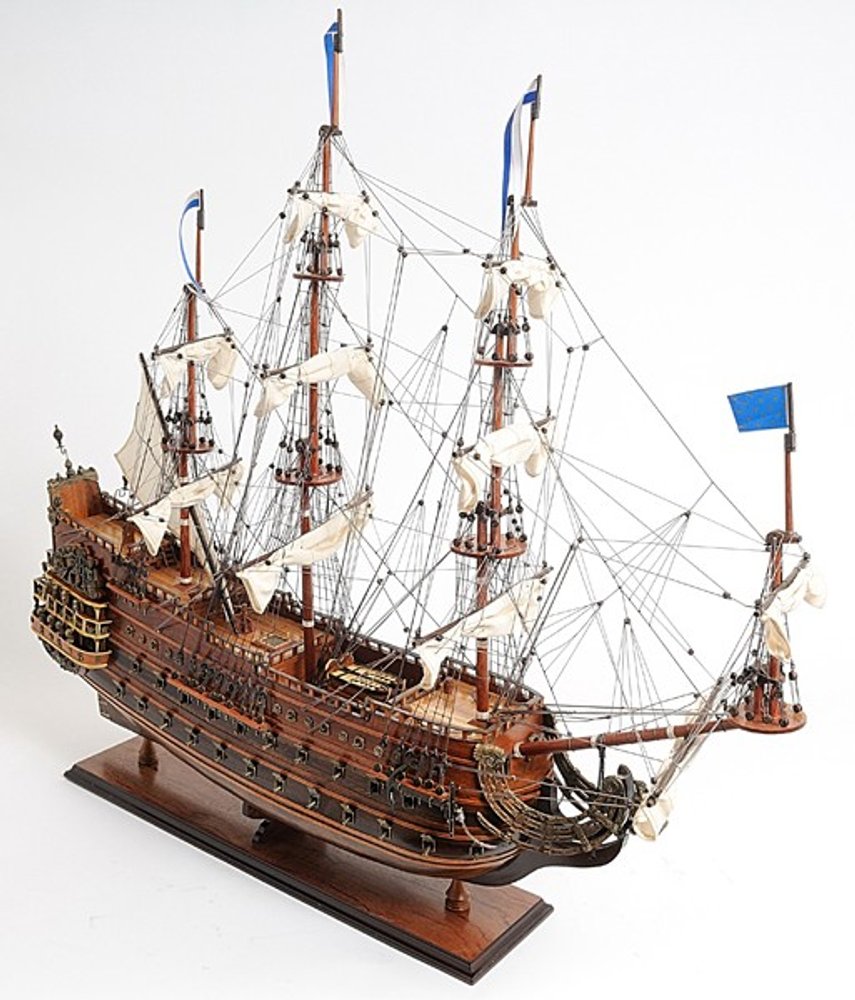 27" Brown Solid Wood Hand Painted Boat Model Boat
