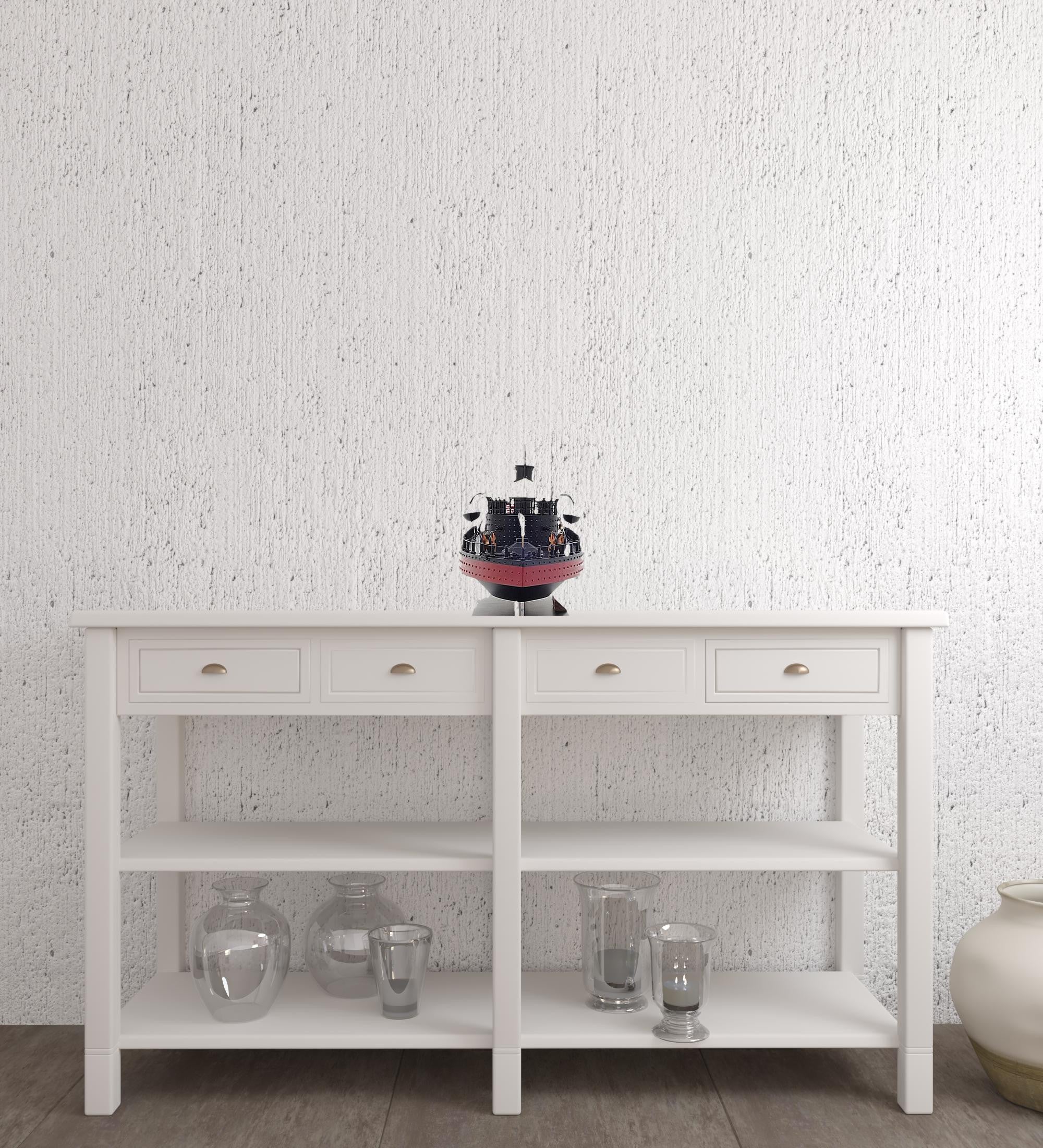 11" Black and Red Solid Wood Hand Painted 1862 USS Monitor Model Boat