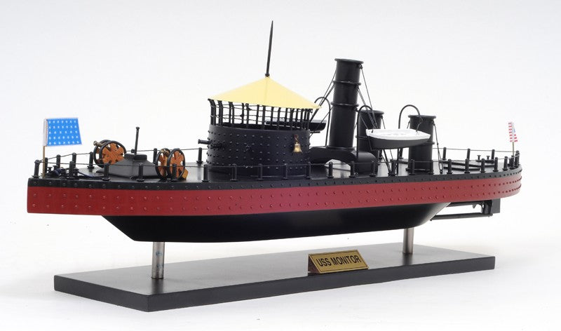 11" Black and Red Solid Wood Hand Painted 1862 USS Monitor Model Boat