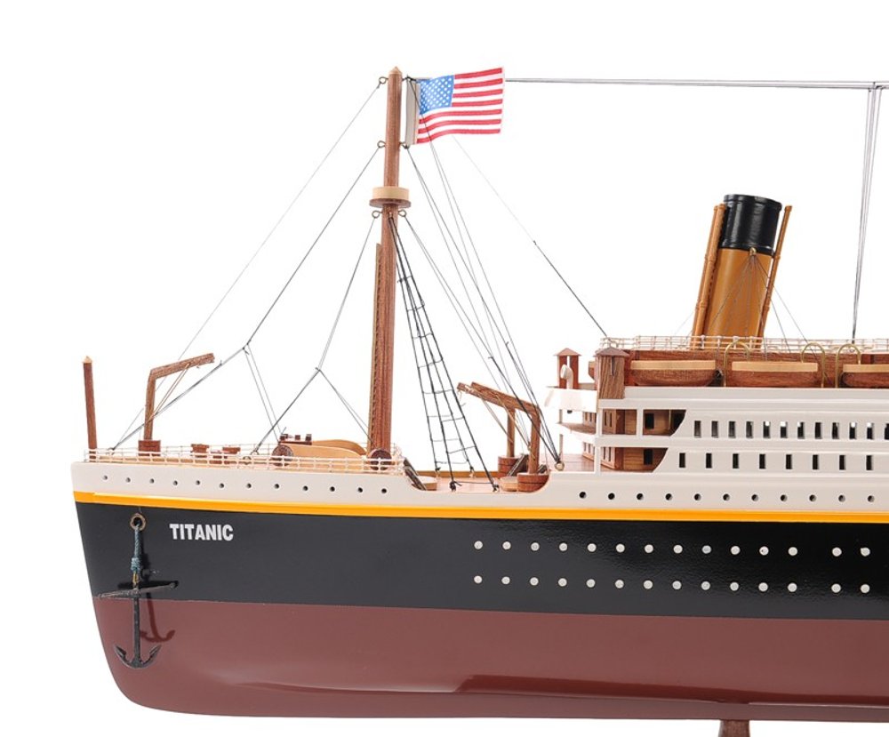 14" Black And Red Solid Wood Hand Painted Boat Model Boat
