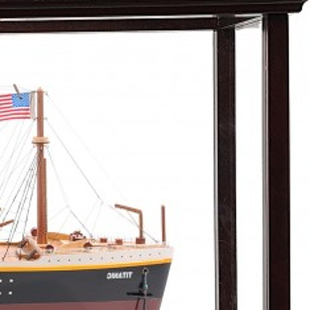 15" Black And Red Solid Wood Hand Painted Boat Model Boat