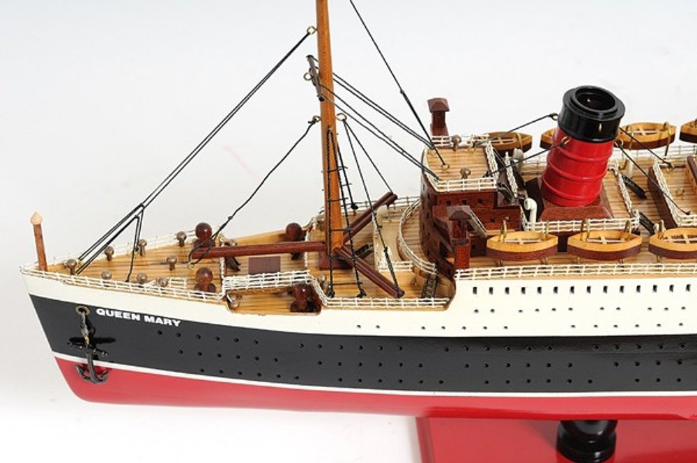 5" Black and Red Solid Wood Hand Painted RMS Queen Mary Model Boat