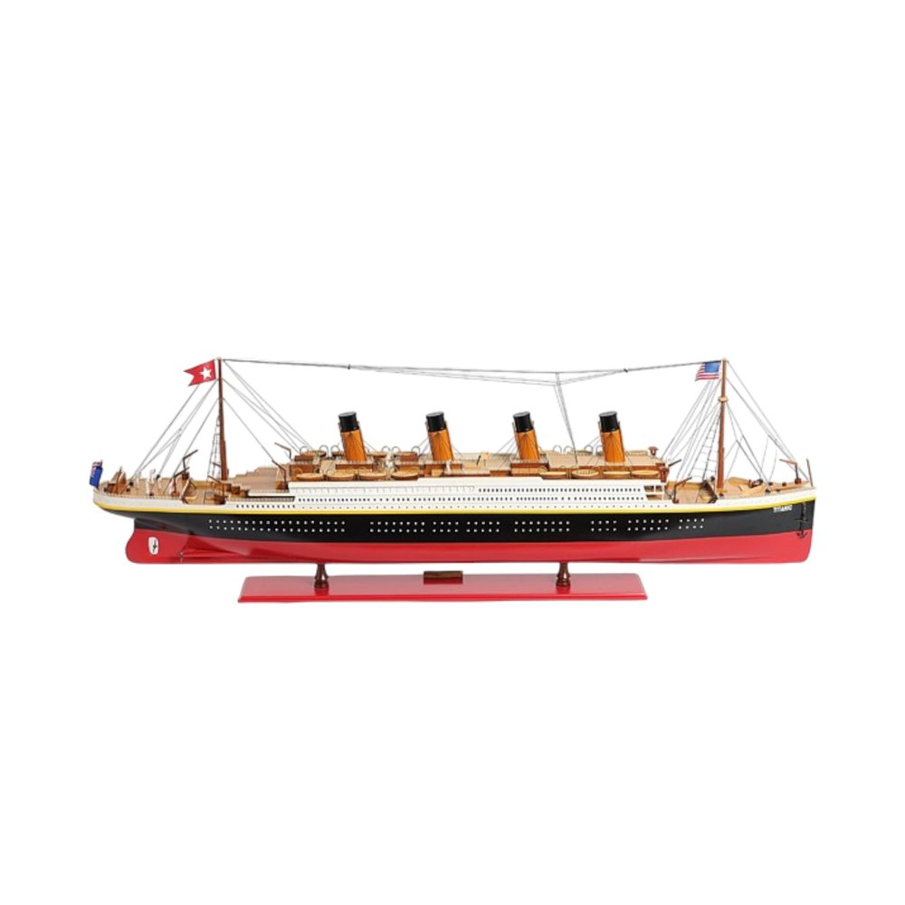 19" Black And Red Solid Wood Hand Painted Model Boat