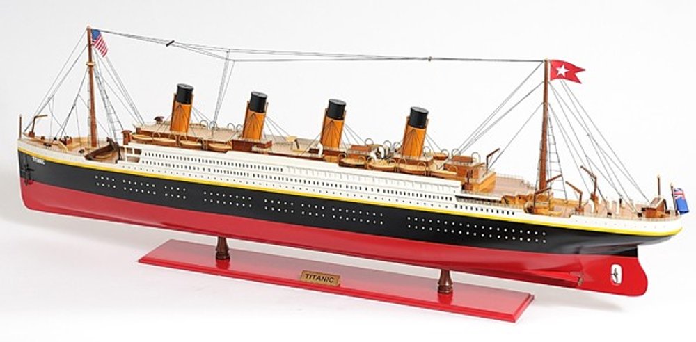 19" Black And Red Solid Wood Hand Painted Model Boat