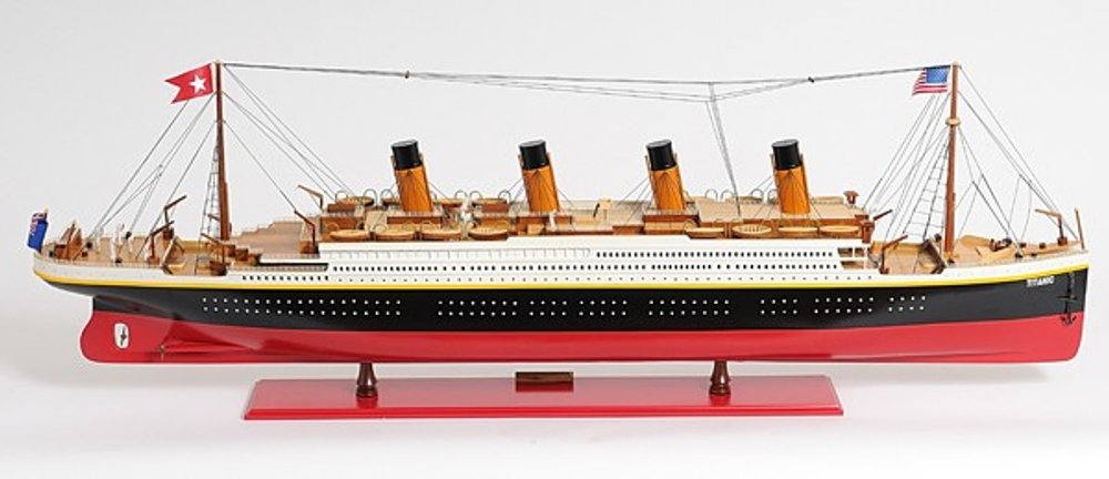 19" Black And Red Solid Wood Hand Painted Model Boat