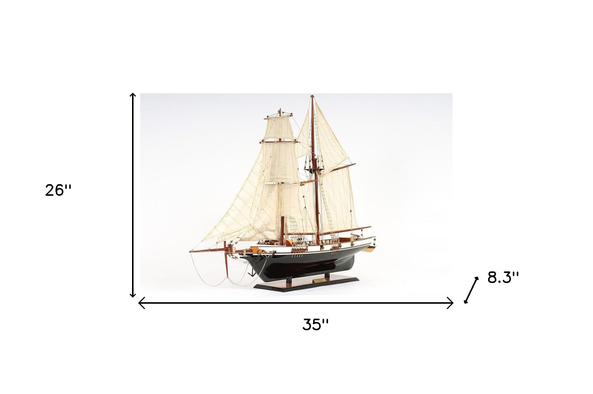 26" Black and White Solid Wood Hand Painted p-Oxybis(benzenesulfonyl hydrazide) Model Boat