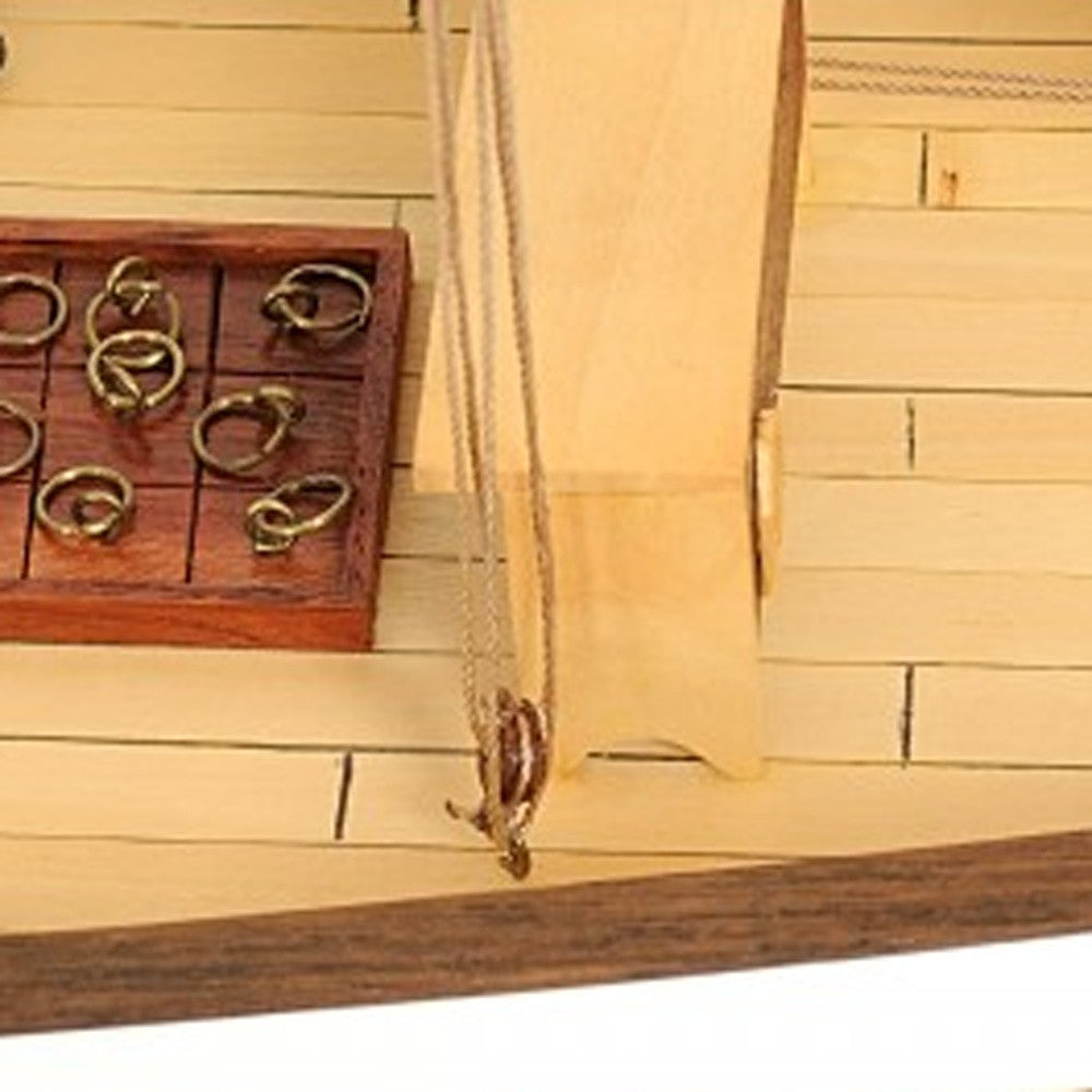 26" Black and White Solid Wood Hand Painted p-Oxybis(benzenesulfonyl hydrazide) Model Boat