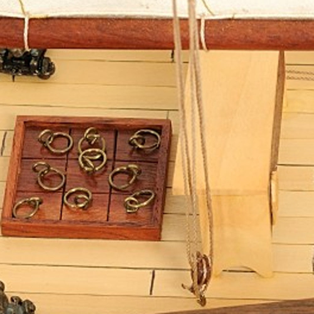 26" Black and White Solid Wood Hand Painted p-Oxybis(benzenesulfonyl hydrazide) Model Boat