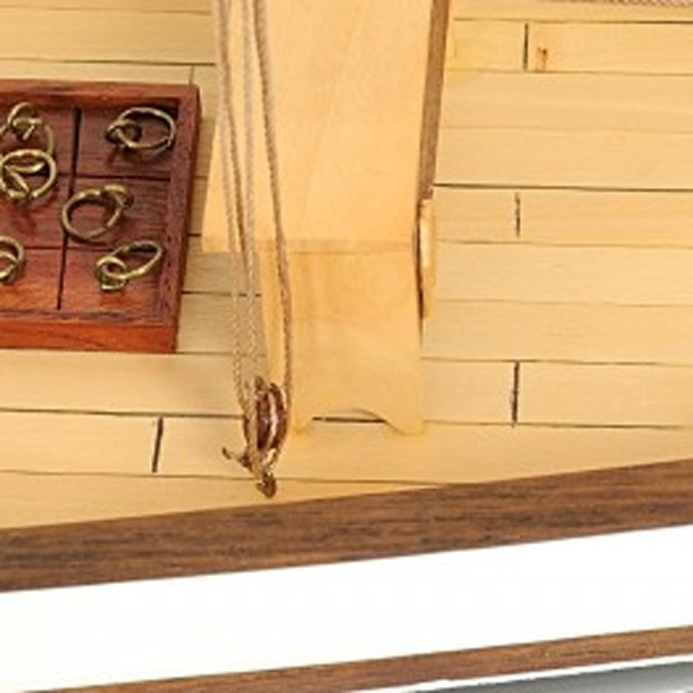 26" Black and White Solid Wood Hand Painted p-Oxybis(benzenesulfonyl hydrazide) Model Boat