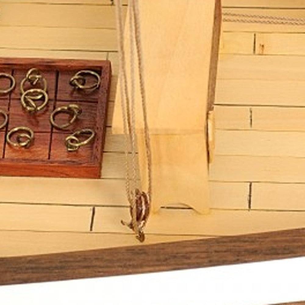 26" Black and White Solid Wood Hand Painted p-Oxybis(benzenesulfonyl hydrazide) Model Boat