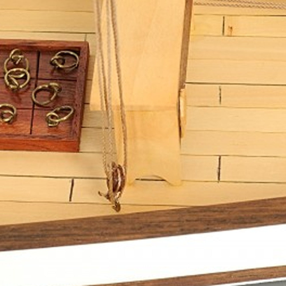 26" Black and White Solid Wood Hand Painted p-Oxybis(benzenesulfonyl hydrazide) Model Boat