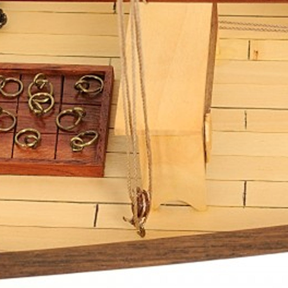 26" Black and White Solid Wood Hand Painted p-Oxybis(benzenesulfonyl hydrazide) Model Boat