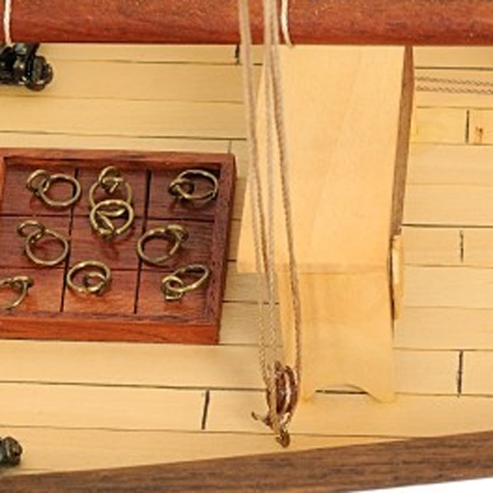 26" Black and White Solid Wood Hand Painted p-Oxybis(benzenesulfonyl hydrazide) Model Boat